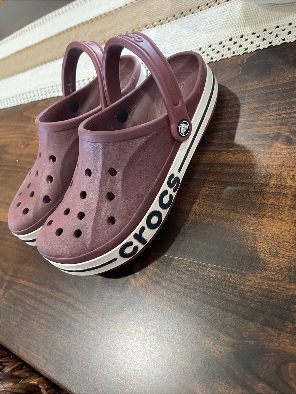 CROCS Platform Clog in Plum with White & Black Midsole